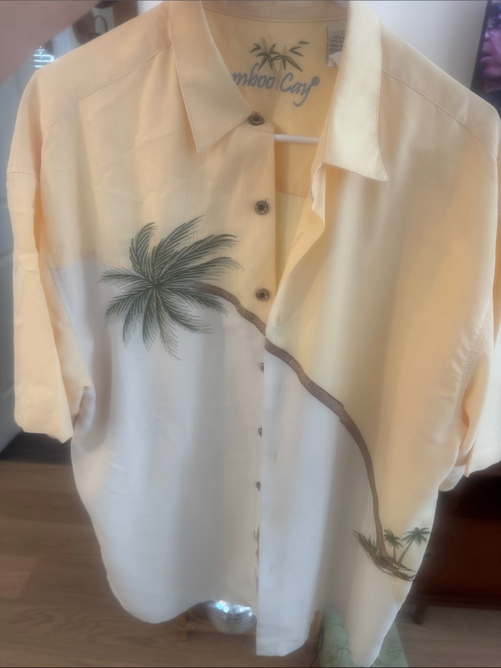 Bamboo Cay Pale Yellow and Cream Palm-Print Camp Shirt